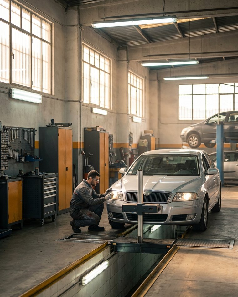 Vehículo en la línea de inspección técnica
